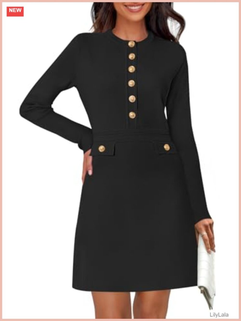 MEROKEETY Mini Sweater Dress Button Down Empire Waist Business Work